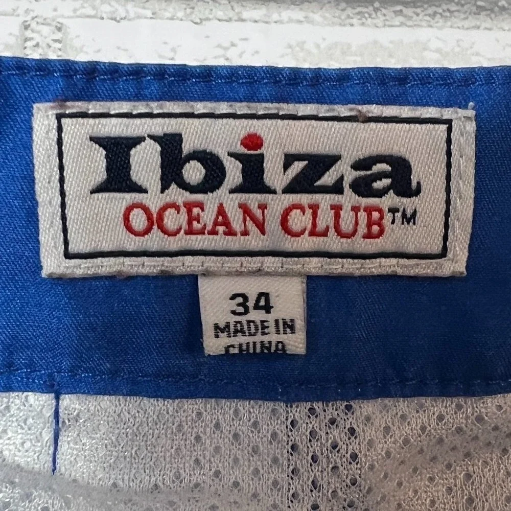 Ibiza Ocean Club Men's Swim Trunks Blue Aloha‎ White Floral Hibiscus Size 34